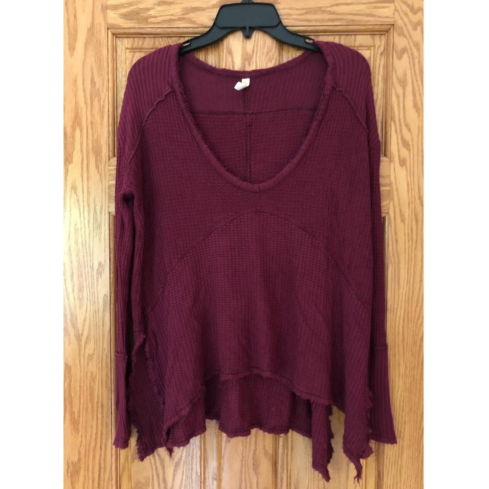 Free People Maroon Long Sleeve Scoop Neck Size XS